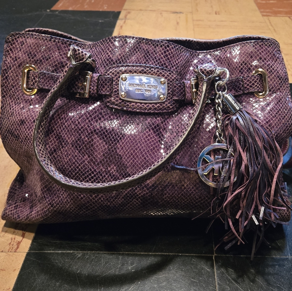 Michael Kors Purple Snakeskin Leather Handbag Crossbody Bag VGUC